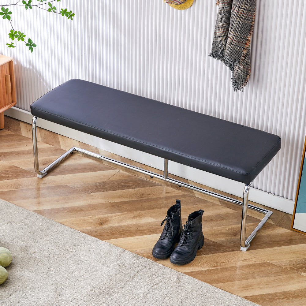 Black shoe changing bench silver metal legs, sofa bench dining chair, suitable for bedroom fitting room, storage room, dining room, and living room. ST-005