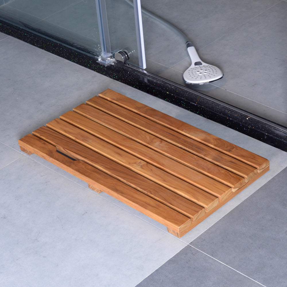 Solid Teak Wood Bathroom Shower Mat Bathroom Anti-Slip Mat for Bathroom, Outdoor "L23.6-W15.7"