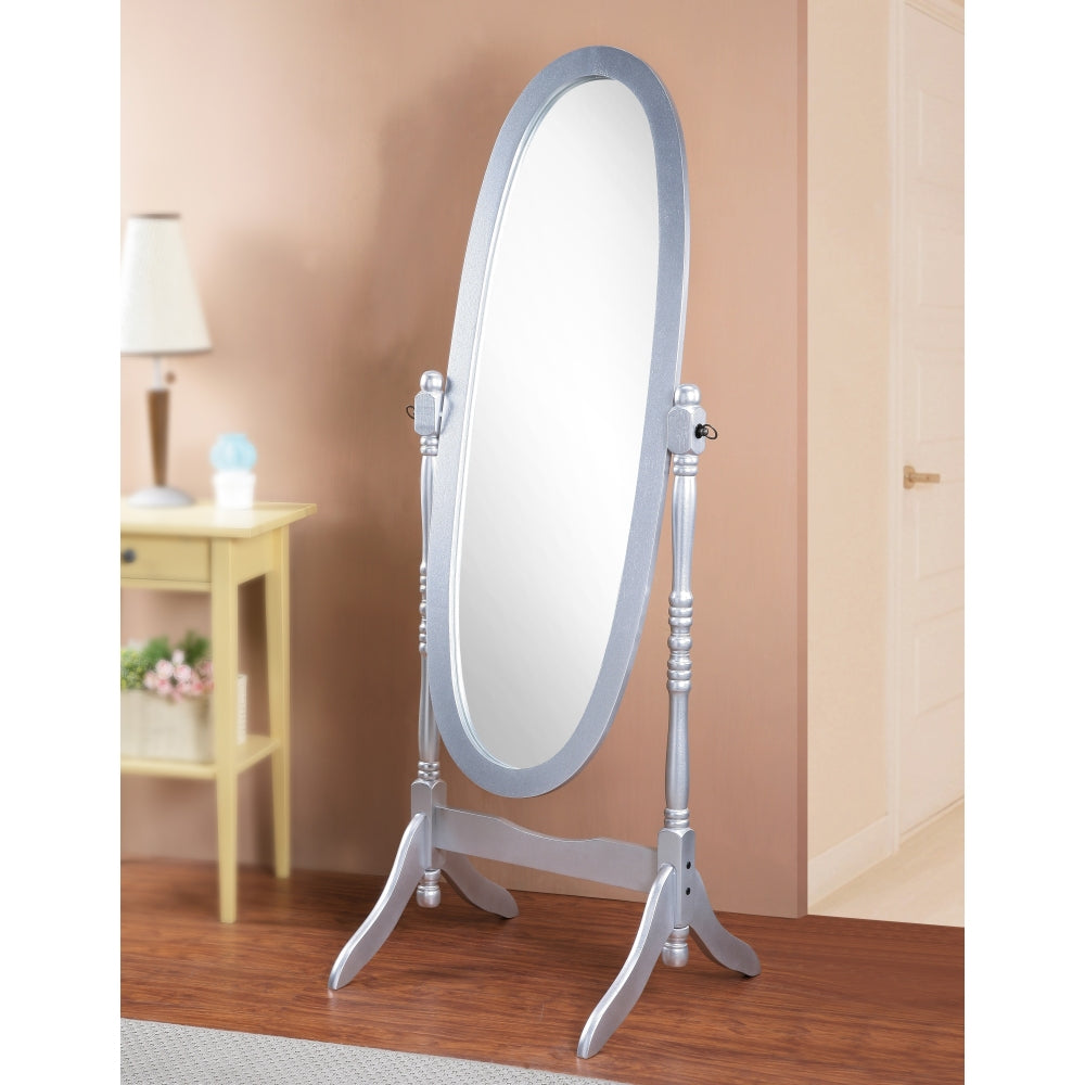 Traditional Queen Anna Style Wood Floor Cheval Mirror, Black Finish