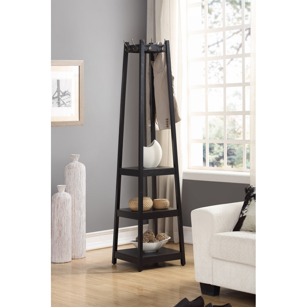 Vassen Coat Rack w/ 3-Tier Storage Shelves in Black Finish