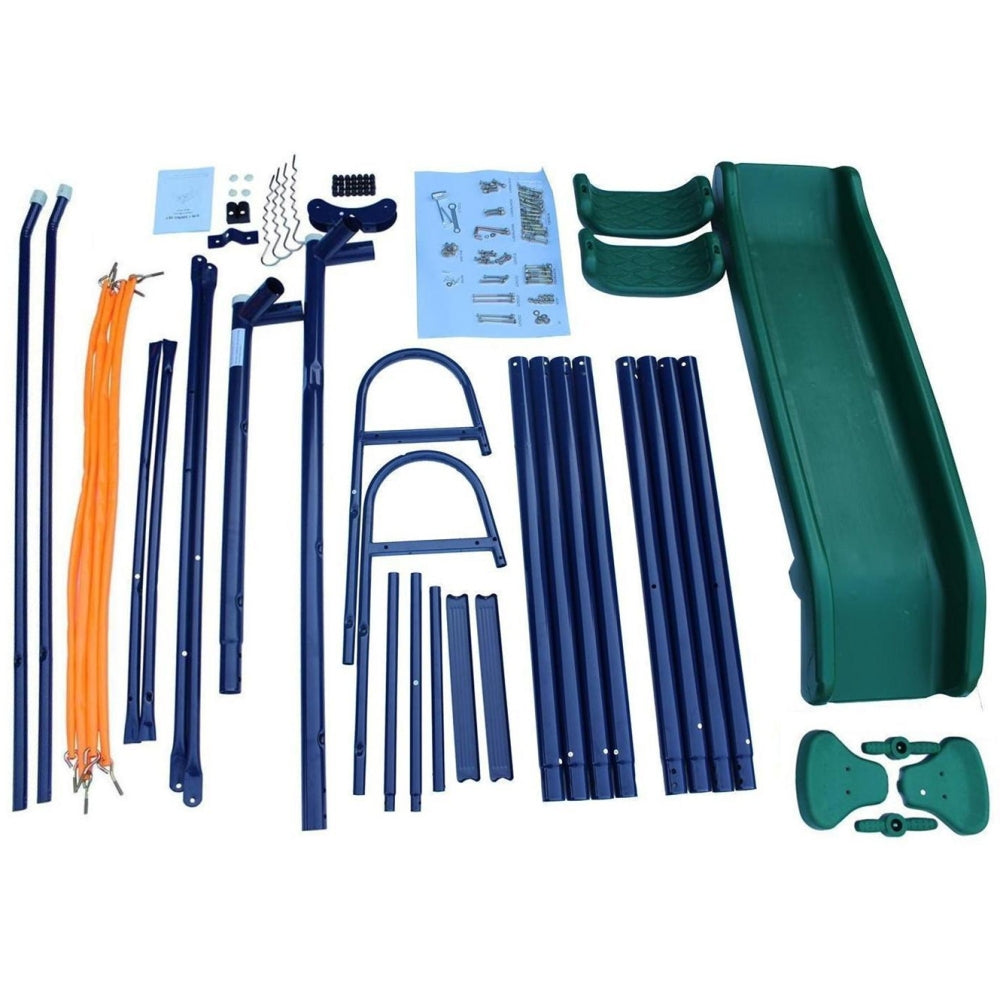 A-Frame Metal Swing Set w/ Slide (Blue, Green, Orange)