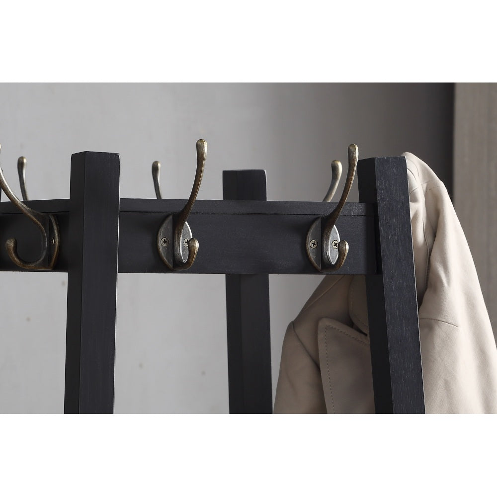 Vassen Coat Rack w/ 3-Tier Storage Shelves in Black Finish