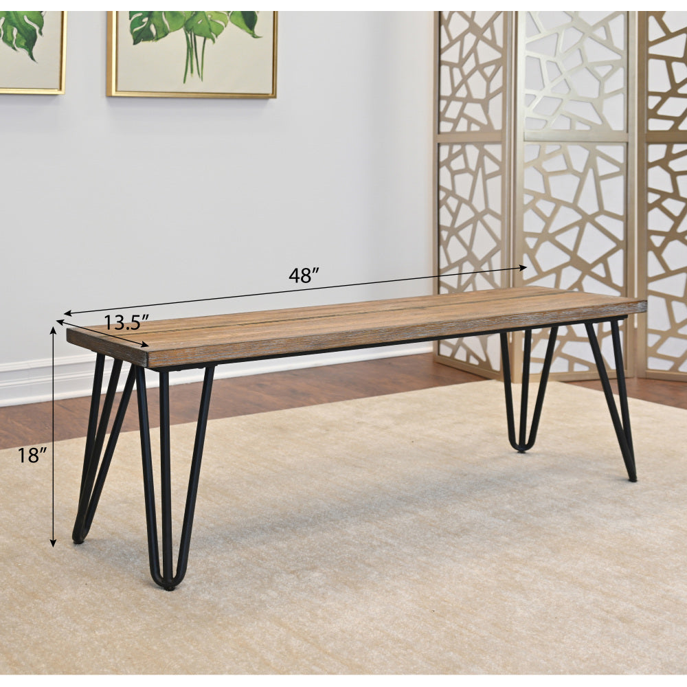 Aryven Industrial Wood Dining Bench, Rustic Dark Pine Finish