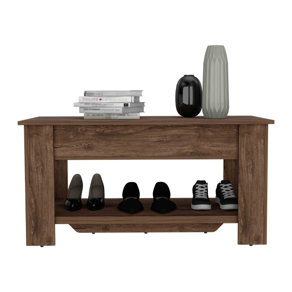 Storage Table, Four Legs, Lower Shelf, Dark Brown
