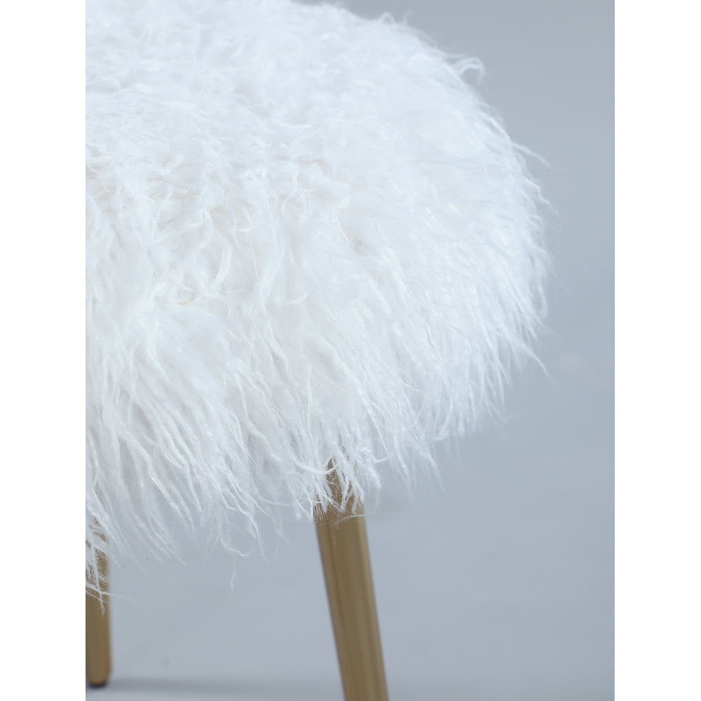 Ravni Faux Fur Accent Ottoman with Gold Legs