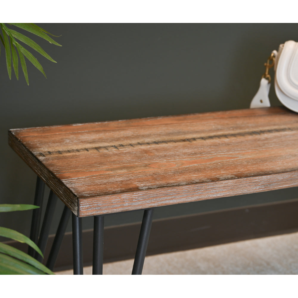 Aryven Industrial Wood Dining Bench, Rustic Dark Pine Finish