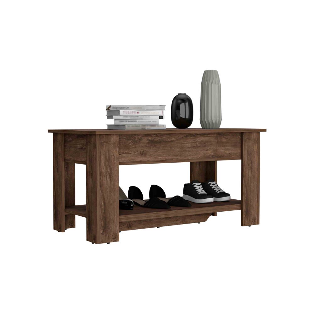Storage Table, Four Legs, Lower Shelf, Dark Brown