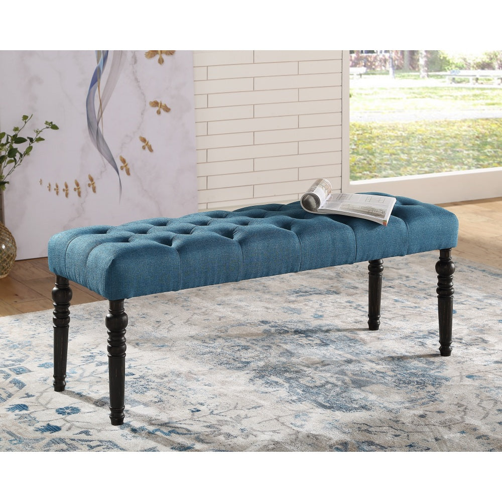 Leviton Fabric Tufted Turned Leg Dining Bench, Tan
