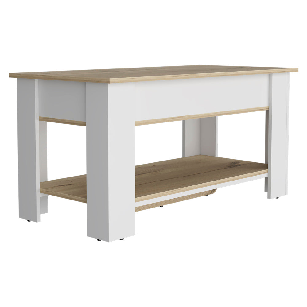 Storage Table, Four Legs, Lower Shelf, Light Oak / White