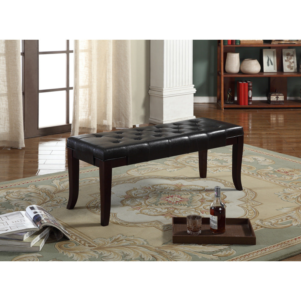 Linon Tufted Bench, Faux Leather, White