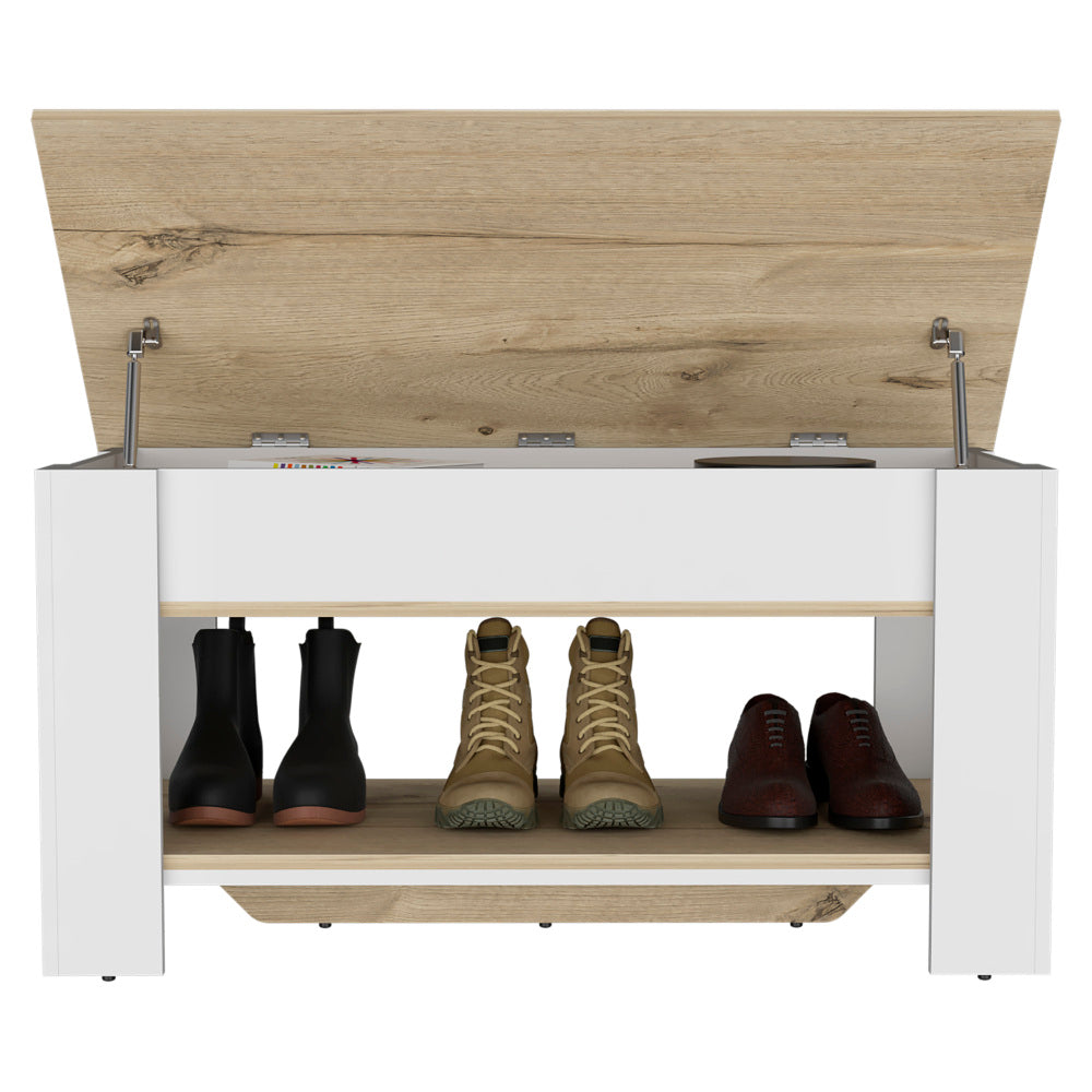 Storage Table, Four Legs, Lower Shelf, Light Oak / White