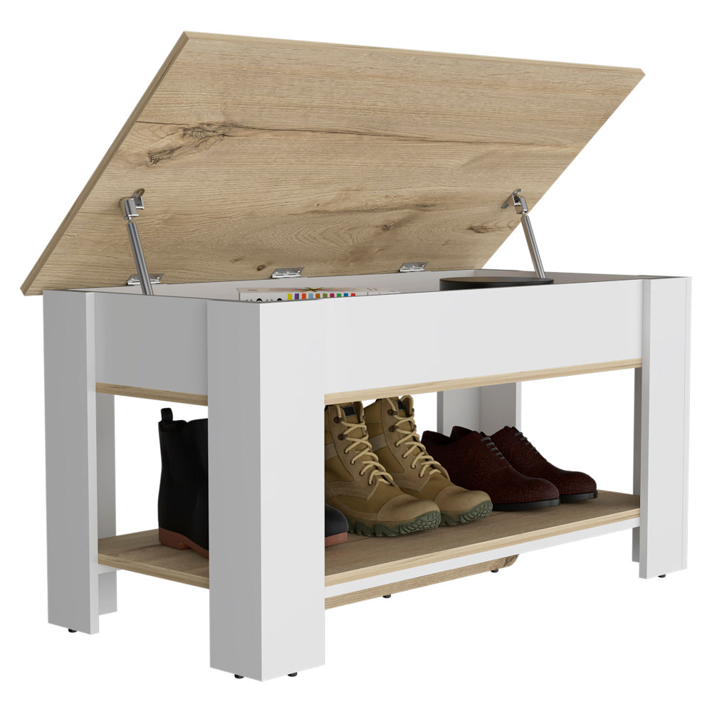 Storage Table, Four Legs, Lower Shelf, Light Oak / White