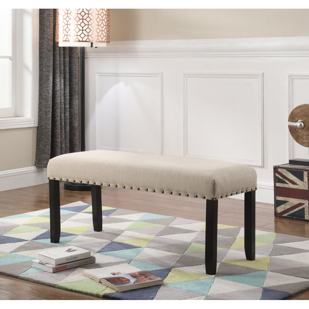 Biony Fabric Dining Bench with Nailhead Trim, Grey