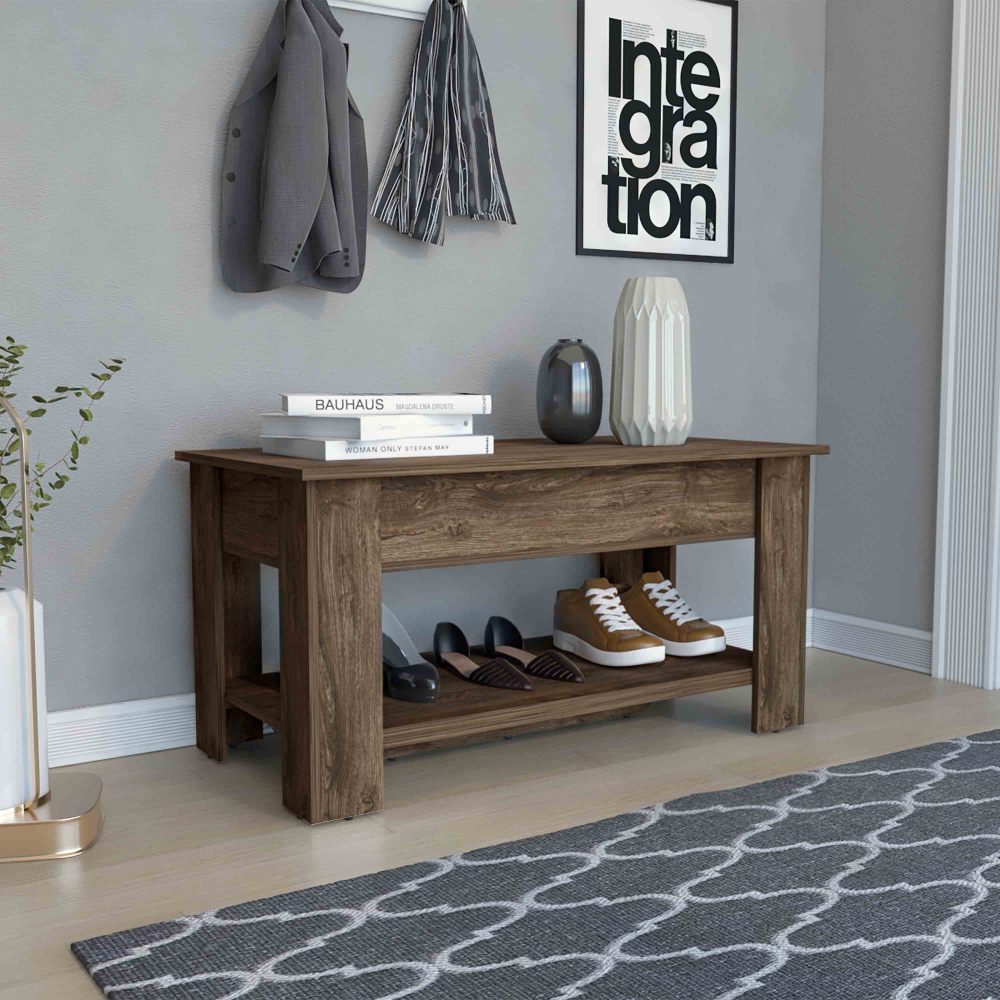 Storage Table, Four Legs, Lower Shelf, Dark Brown
