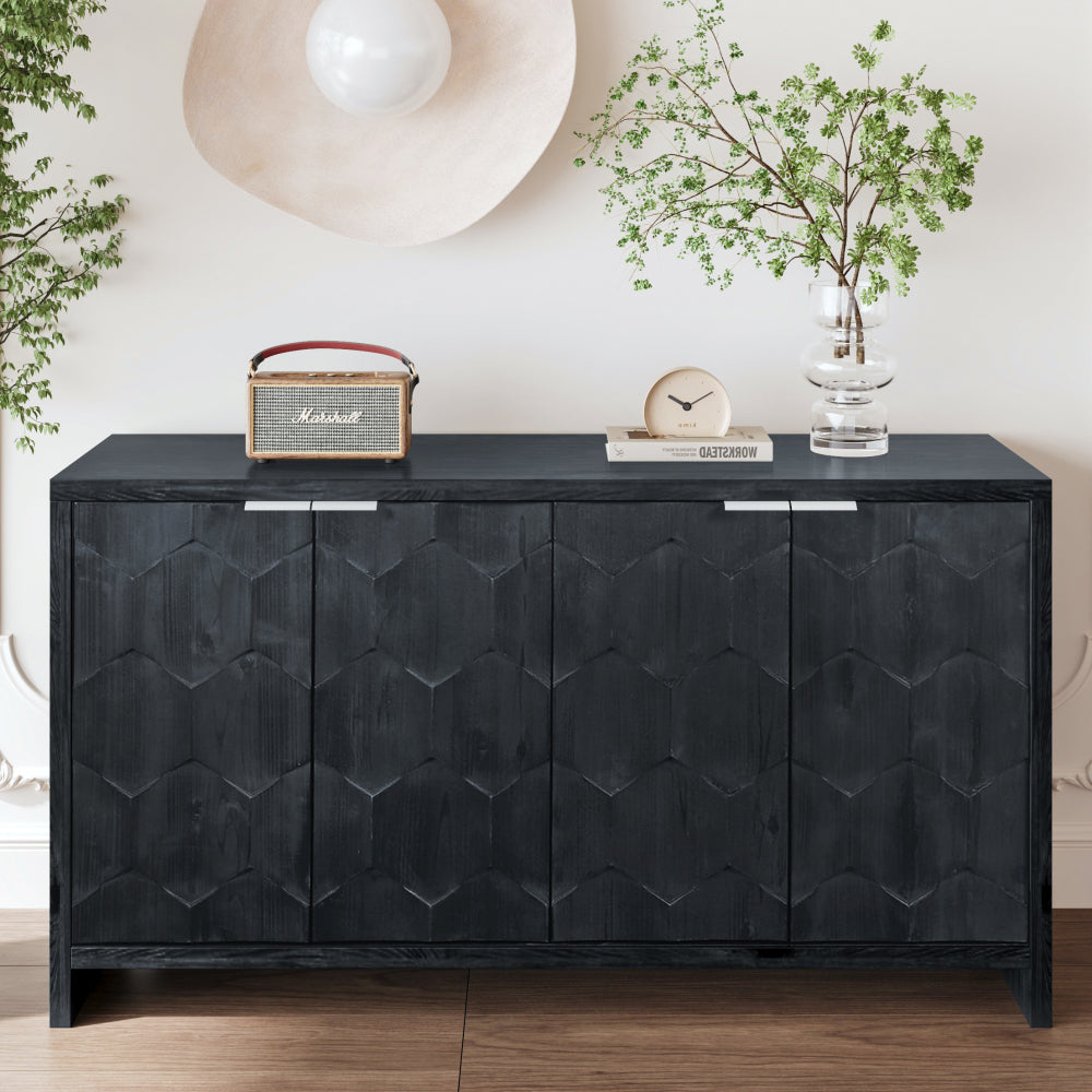 Accent Cabinet Farmhouse Style 3 Door Wooden Cabinet Sideboard Buffet Server Cabinet Storage Cabinet, for Living Room, Entryway, Hallway, Office, Kitchen and Dining Room, Natural Wood Wash