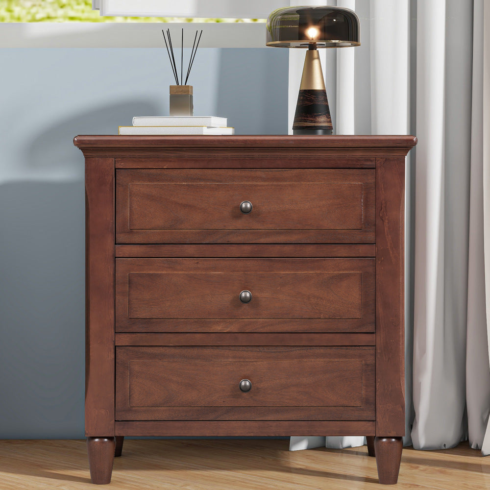 U_STYLE Embrace sophisticated organization with a contemporary bedside cabinet featuring three robust drawers, offering ample space to store personal items and simplify your daily routine.
