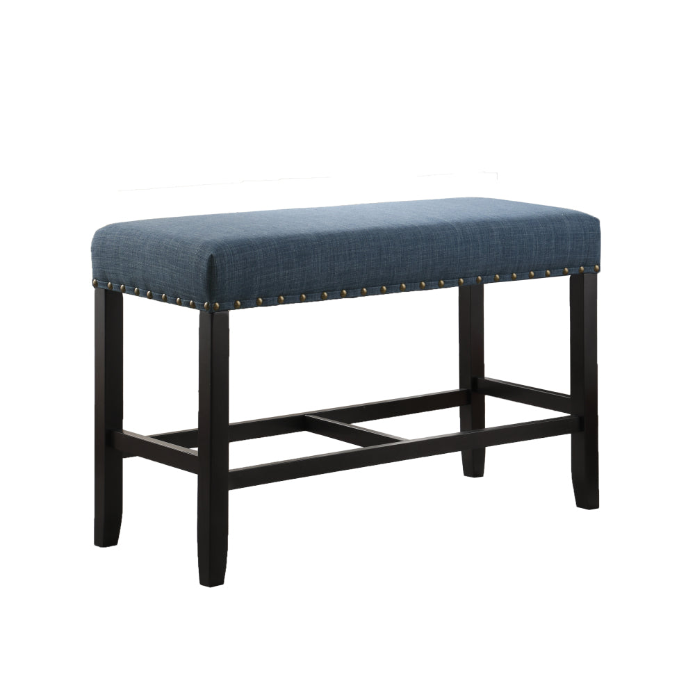 Biony Fabric Counter Height Dining Bench with Nailhead Trim, Blue