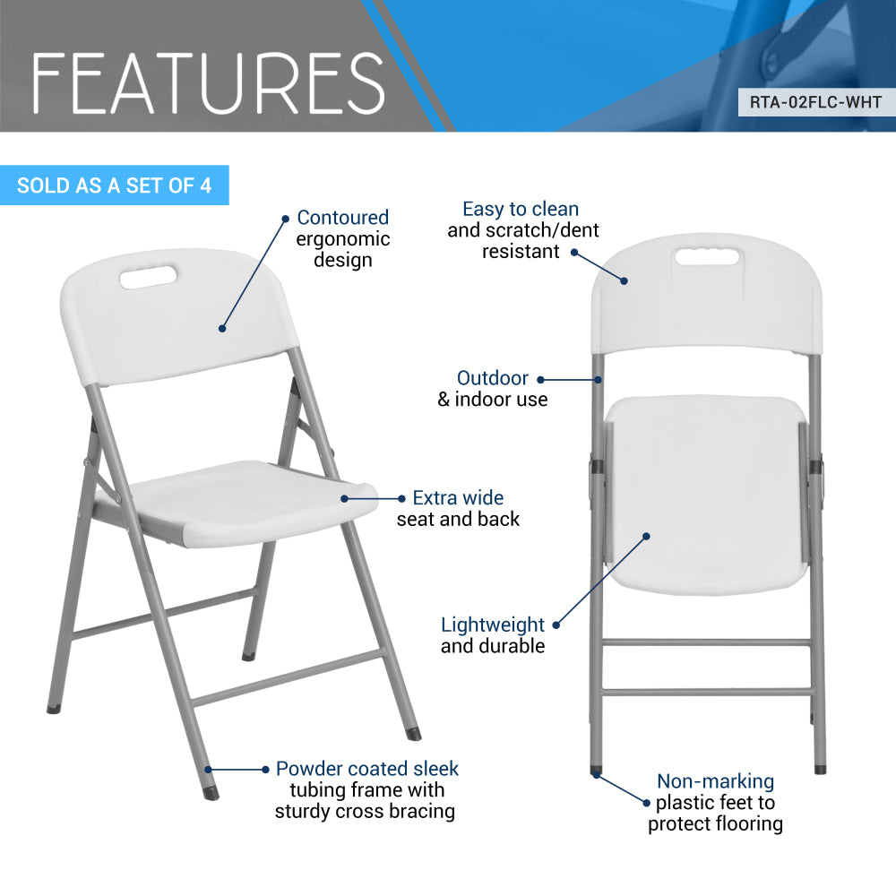 Techni Home Granite White Folding Chairs – Set of 4