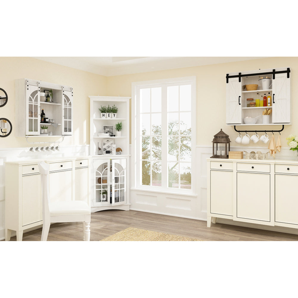 Corner Storage Cabinet, 63.3" Tall Freestanding Bookcase with Doors & Adjustable Shelves, 5-Tier Corner Display Cabinet for Living Room, Office, Dining Room, White