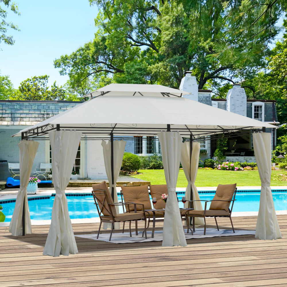 13x10 Outdoor Patio Gazebo Canopy Tent With Ventilated Double Roof And SideWall(Detachable Curtain Included On All Sides),Suitable for Lawn, Garden, Backyard and Deck,BEIGE