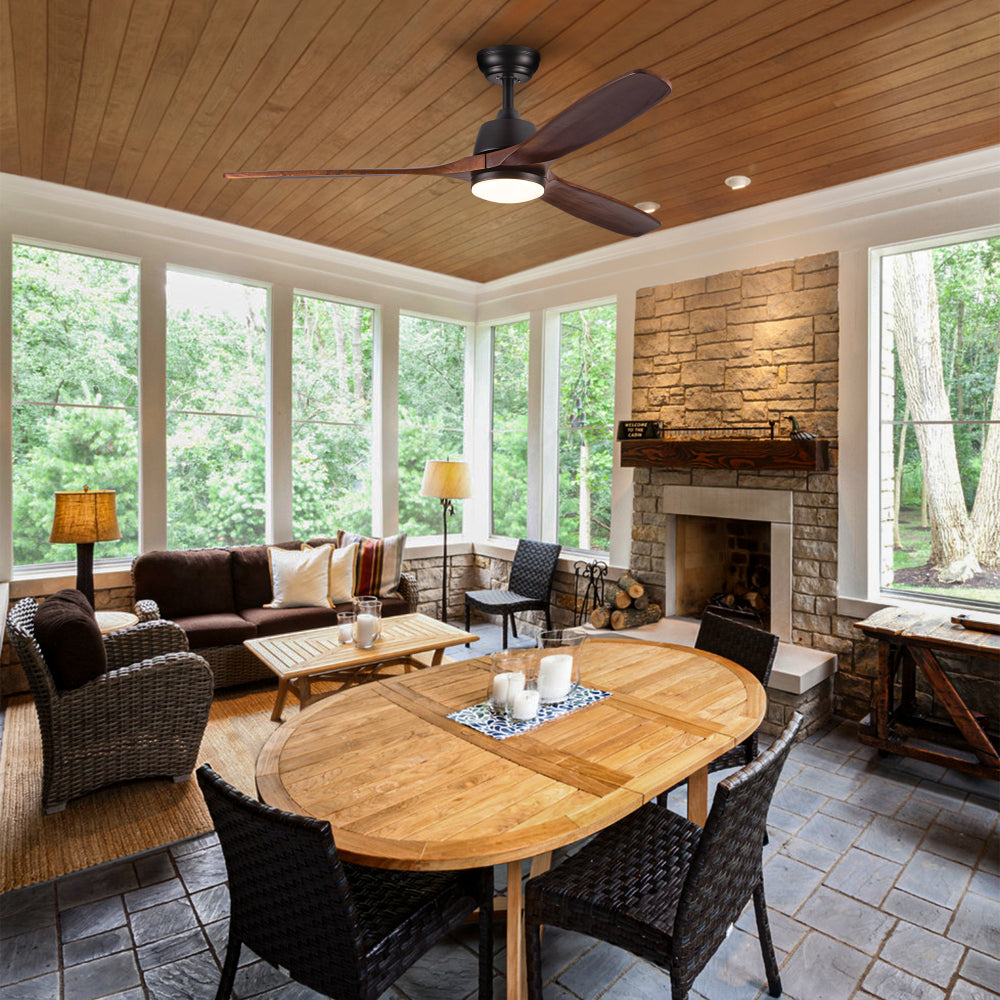 52" YUHAO Farmhouse Rustic LED Ceiling Fan with Remote Control