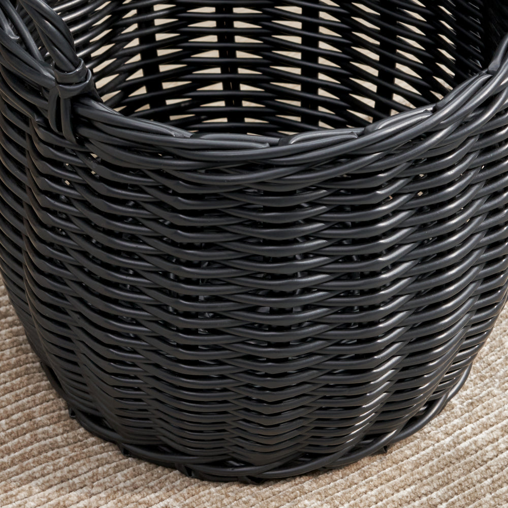 Lucius Round Resin Woven Wicker Basket with Handles - 13" x 13" x 10.2" - Black - For Clothes, Towels, Toys, Magazines Storage and Home Decoration