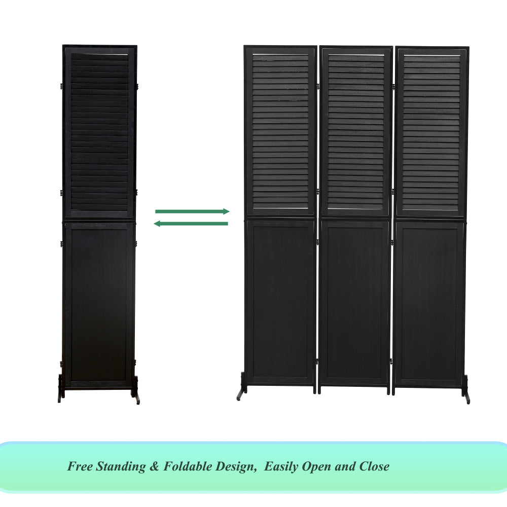 3 Panel Room Divider 6Ft Wood Folding Privacy Screen Black Room Separator Free Standing Wall Dividers (Black)