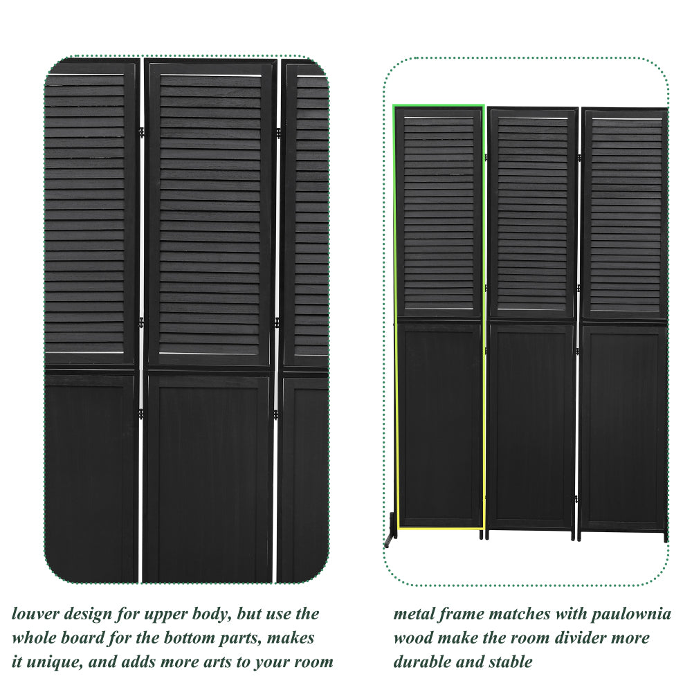 3 Panel Room Divider 6Ft Wood Folding Privacy Screen Black Room Separator Free Standing Wall Dividers (Black)