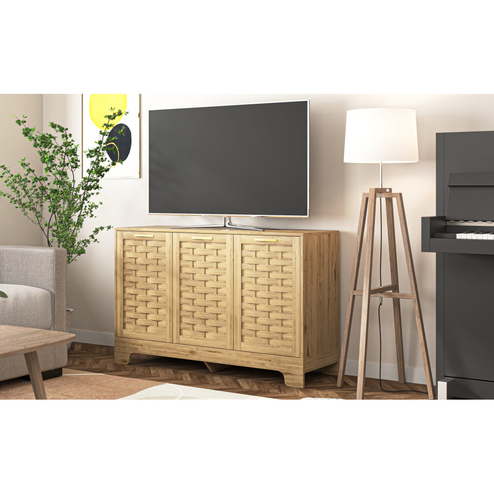 Storage Cabinet with 3 Doors, Wood Sideboard Buffet Storage with Adjustable Shelf, Anti-tip Kit Accent Cabinet for Living Room, Hallway, Entryway, Dining Room, Bedroom
