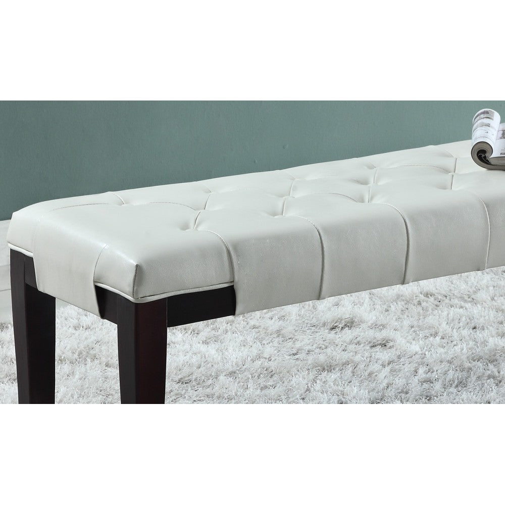 Linon Tufted Bench, Faux Leather, White