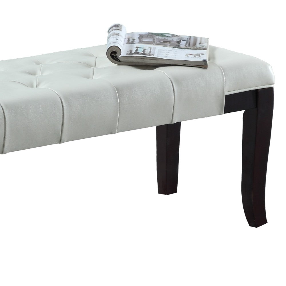 Linon Tufted Bench, Faux Leather, White