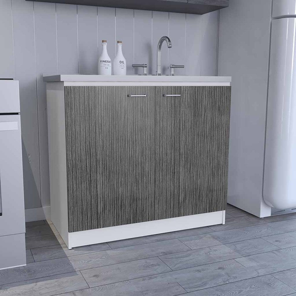 Napoles Utility Sink With Cabinet, Double Door, One Shelf -White / Black