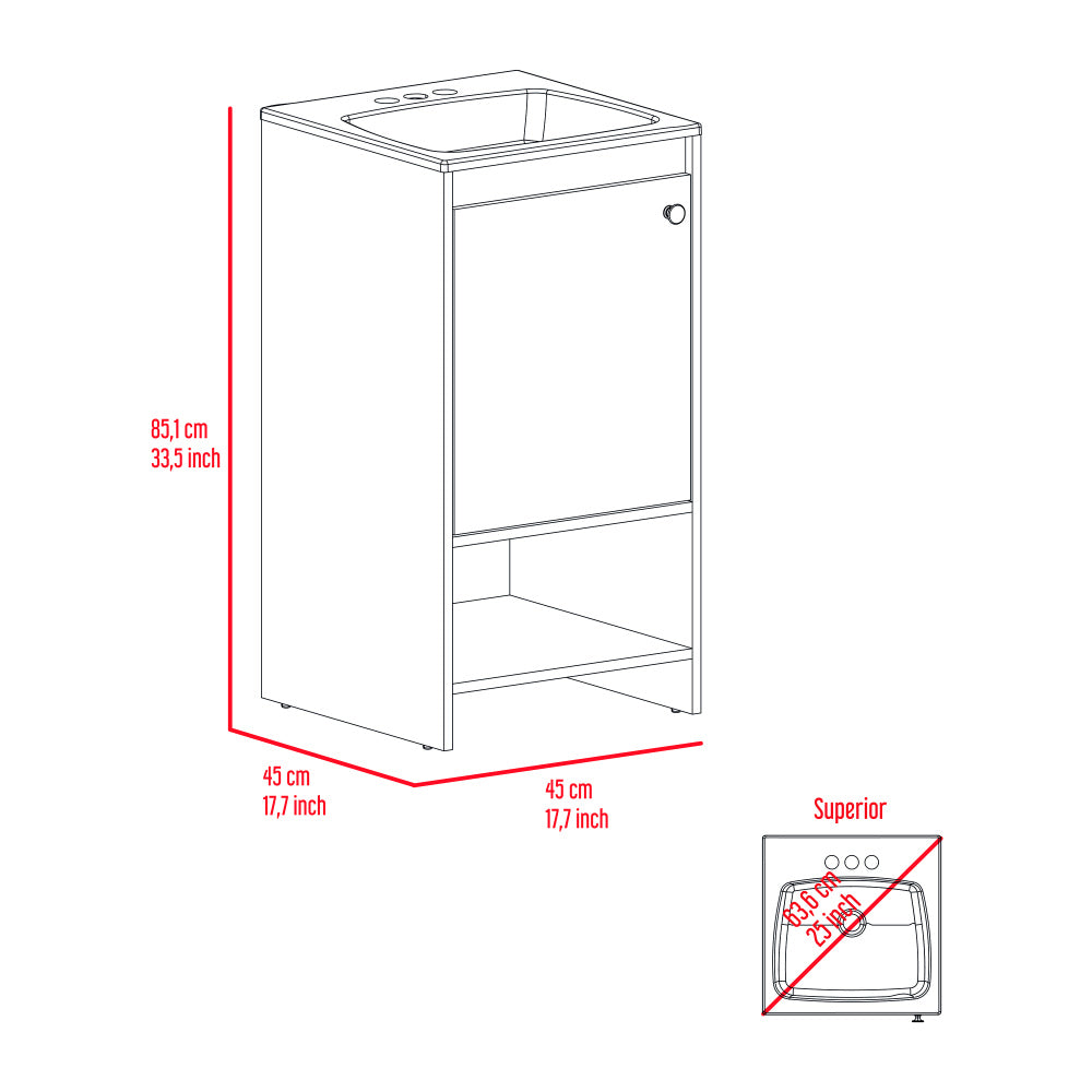 Jane Bathroom Vanity, Single Door Cabinet, Two Shelves -Light Gray