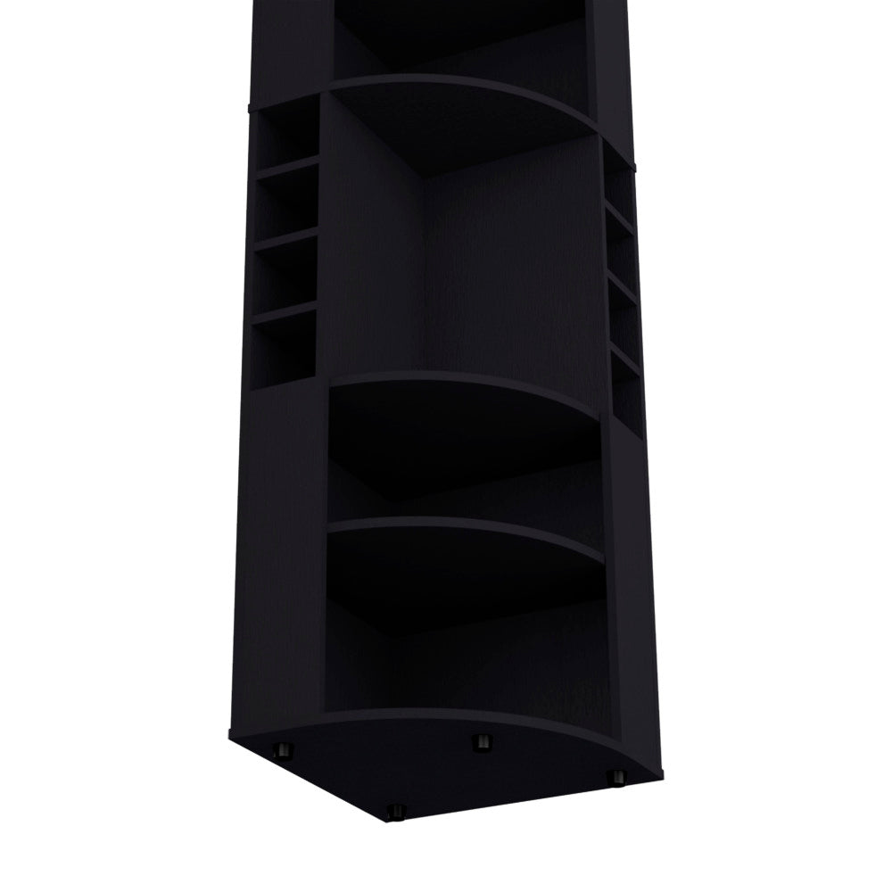 71" Corner Bar Cabinet with Five Shelves, Eight Bottle Cubbies and Stemware,Black