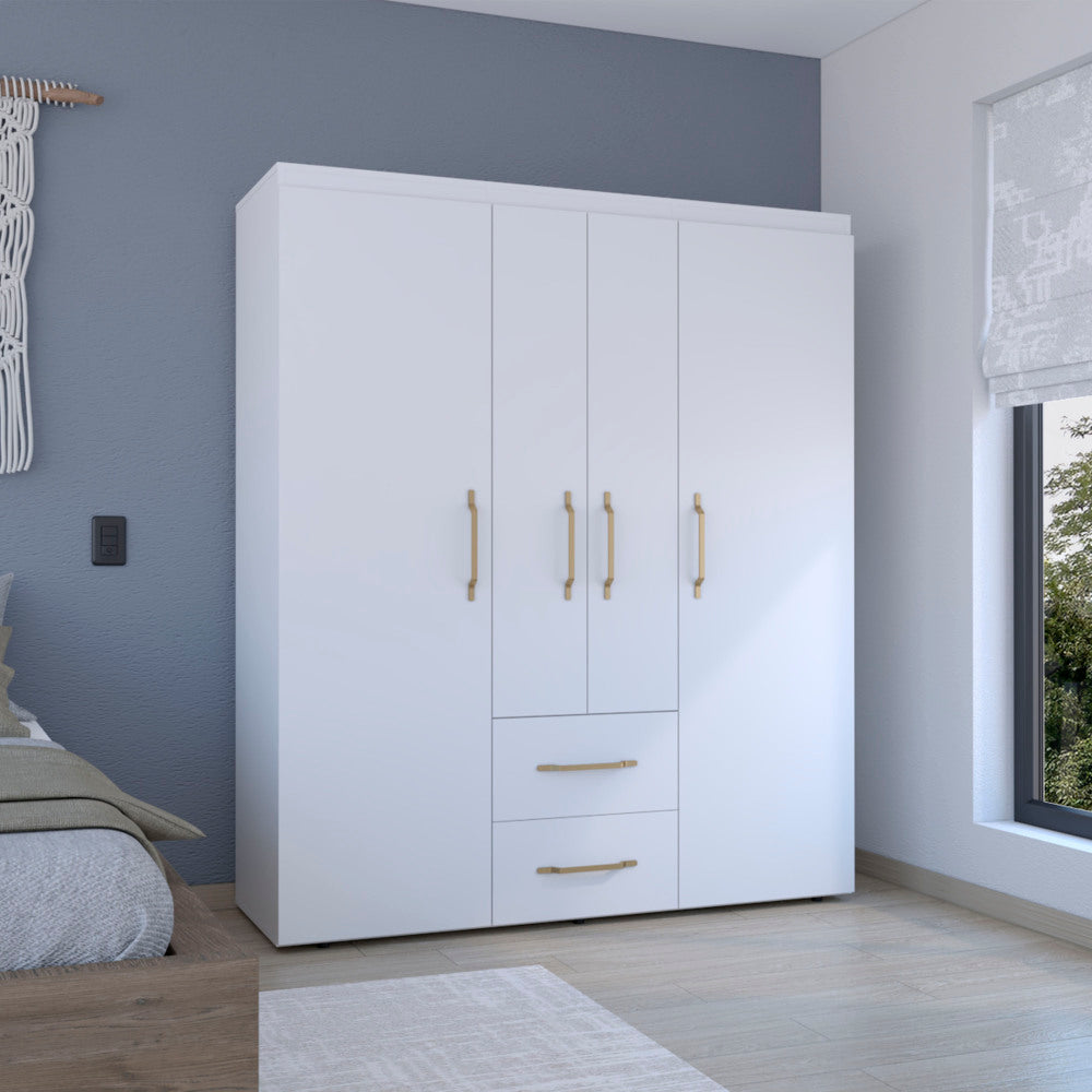 Bariloche Wardrobe, Multi-Section Storage with Hanging Rods, Shelves, and 2 Drawers Black