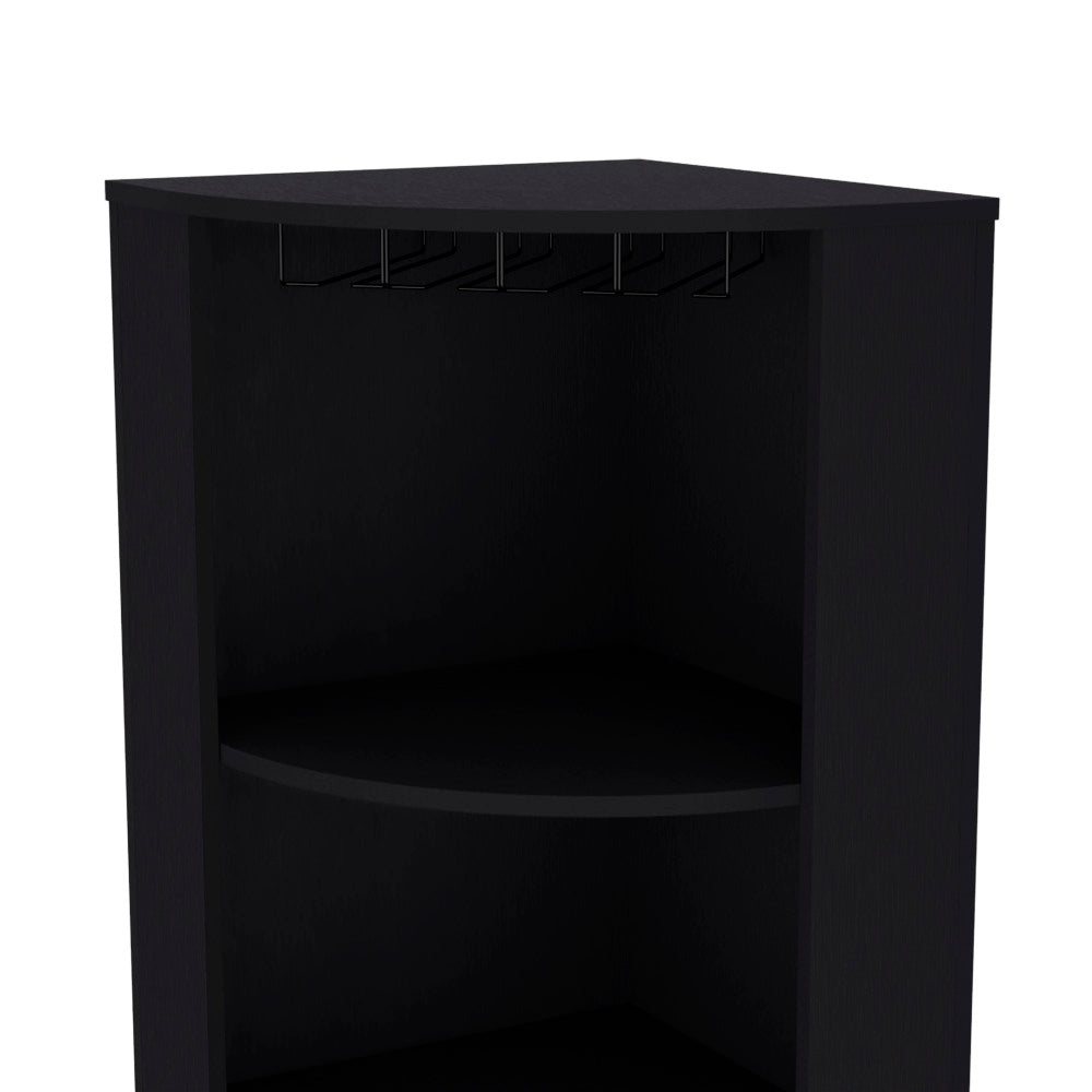 71" Corner Bar Cabinet with Five Shelves, Eight Bottle Cubbies and Stemware,Black