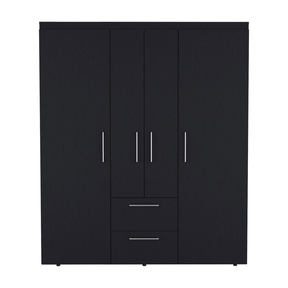 Bariloche Wardrobe, Multi-Section Storage with Hanging Rods, Shelves, and 2 Drawers Black