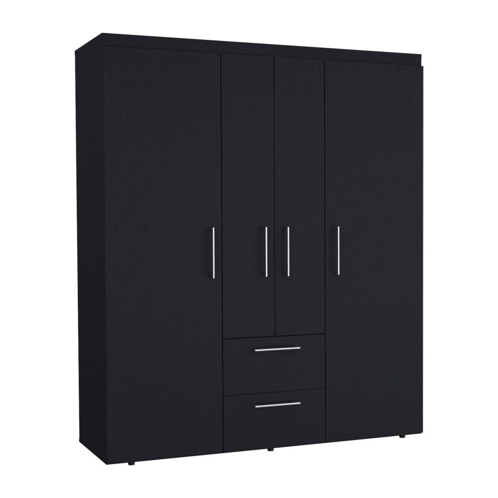 Bariloche Wardrobe, Multi-Section Storage with Hanging Rods, Shelves, and 2 Drawers Black