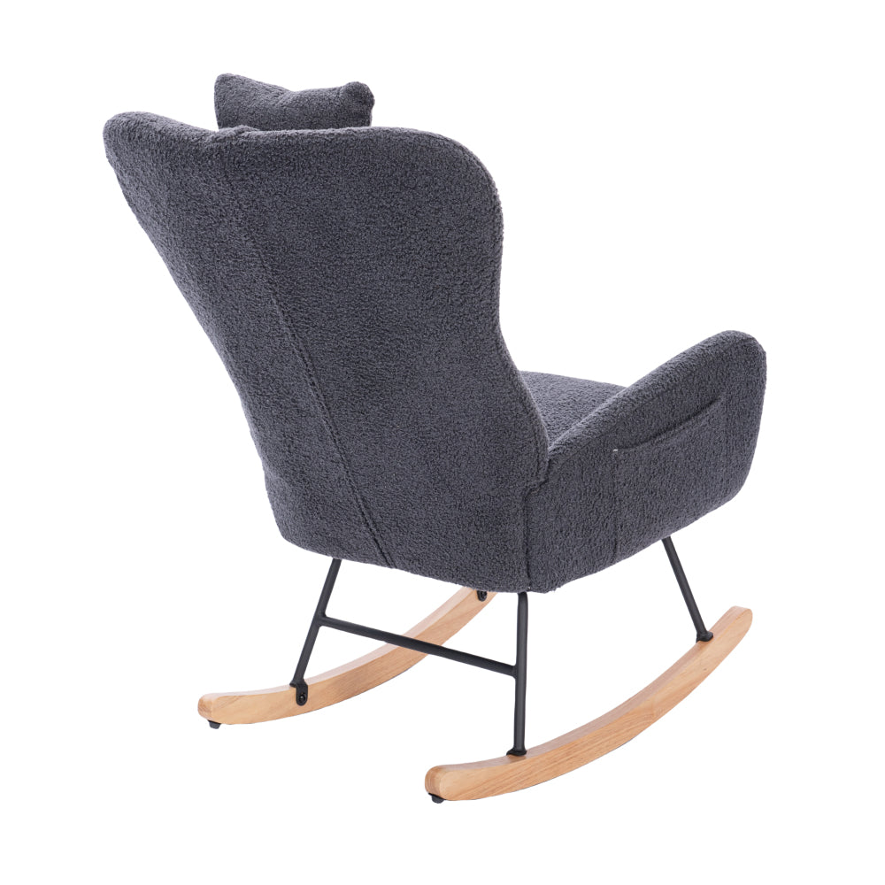 Teddy Upholstered Nursery Rocking Chair for Living Room Bedroom(DARK GREY Teddy)