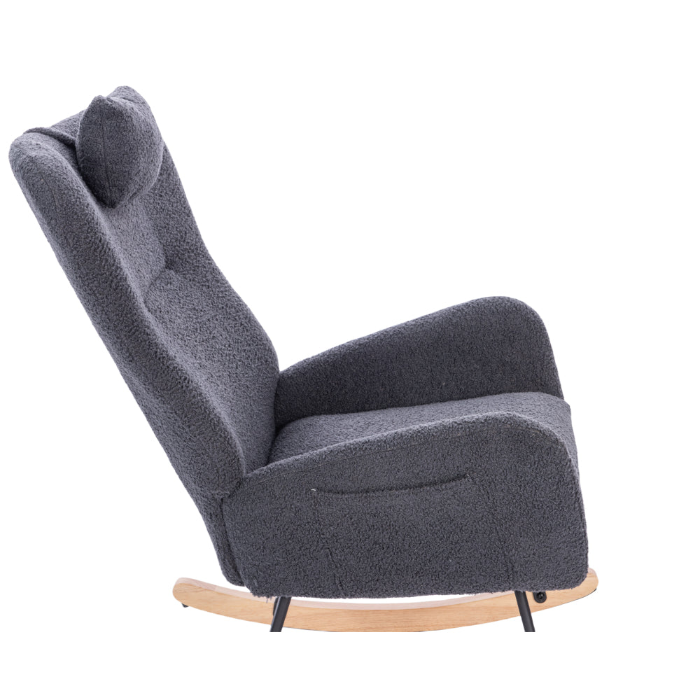 Teddy Upholstered Nursery Rocking Chair for Living Room Bedroom(DARK GREY Teddy)