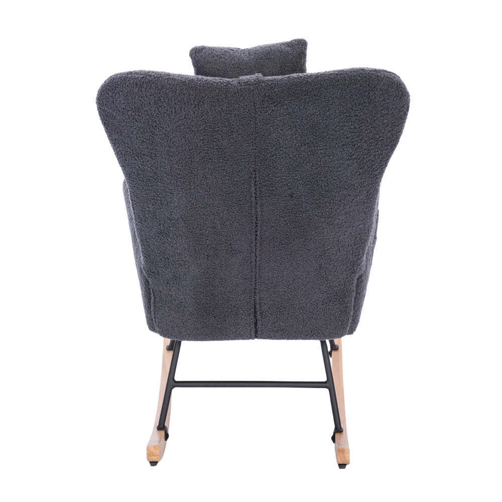 Teddy Upholstered Nursery Rocking Chair for Living Room Bedroom(DARK GREY Teddy)