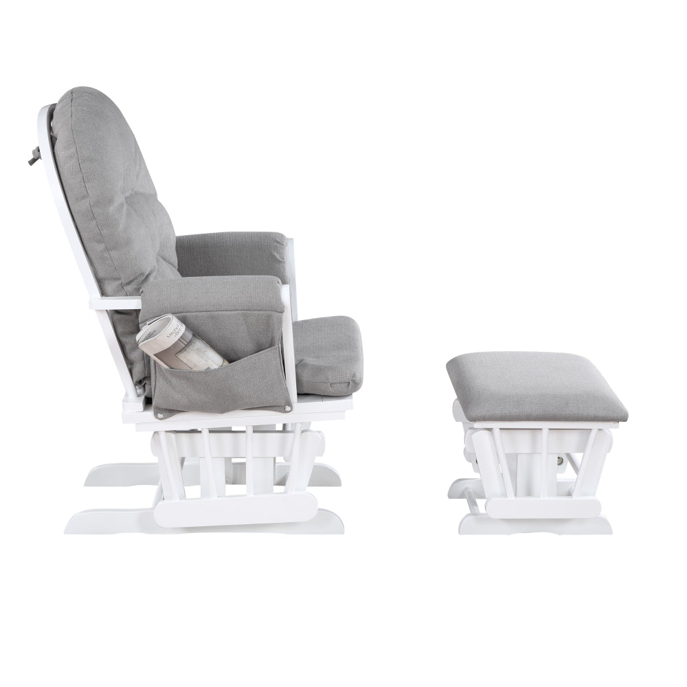 Mason Glider and Ottoman White Wood and Oyster Fabric