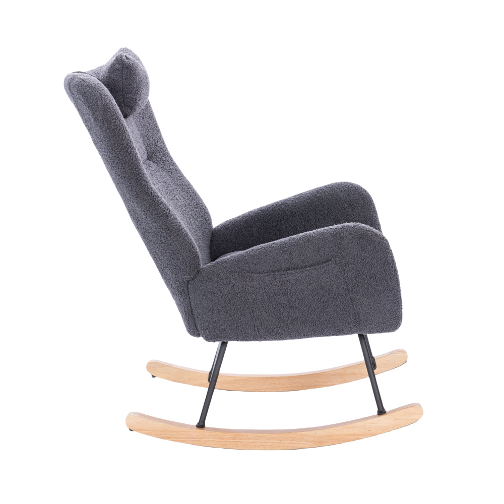 Teddy Upholstered Nursery Rocking Chair for Living Room Bedroom(DARK GREY Teddy)