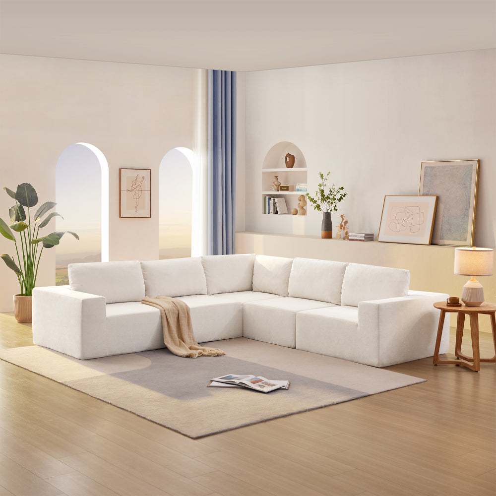 109*68" Modular Sectional Living Room Sofa Set, Modern Minimalist Style Couch, Upholstered Compressed Sofa for Living Room, Bedroom, Salon, 2 PC Free Combination, L-Shape, Cream