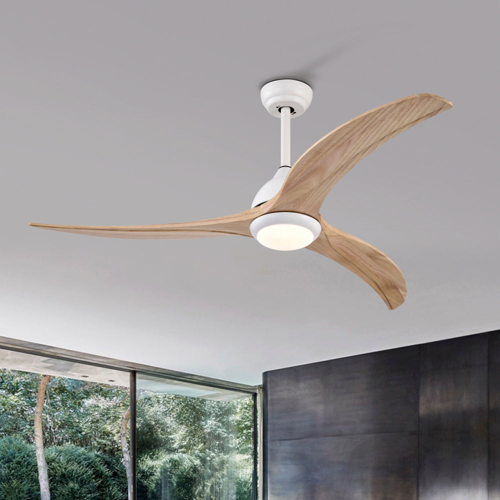(Same SKU W1592P176976) 52" Ceiling Fan, Solid Wood Blades Ceiling Fan With Light with Remote Control, Noiseless Reversible Motor, 6 Speed ,3 Color ,for Patio Living Room, Bedroom,Indoor.(Matte White)