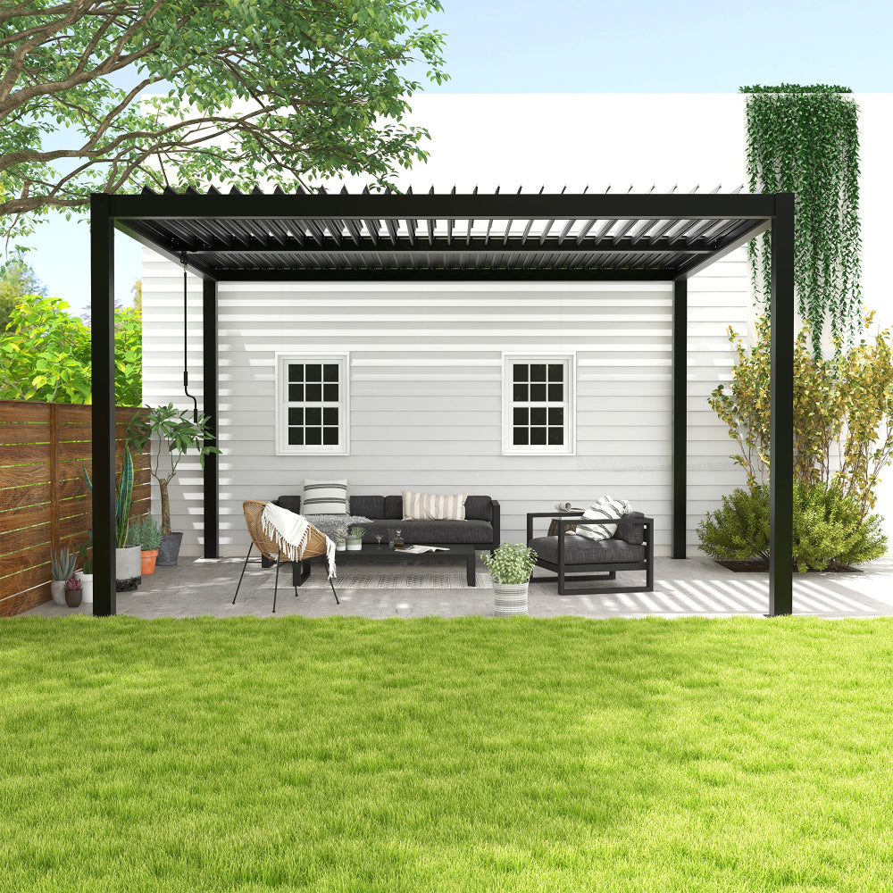 8640E Louver Pergola 10x19ft aluminum frame & steel louvers