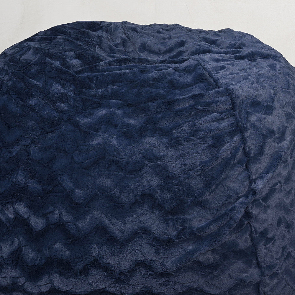 Faux Fur Bean Bag Chair, Navy-4ft Cozy and Stretchable Fabric Lounger for Children and Adults with Easy-Clean Cover, Comfortable Faux Fur Seating for Bedrooms, Filled with Shredded and Memory Foam.