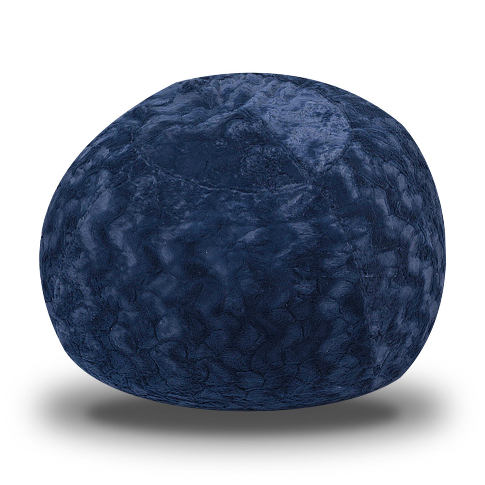 Faux Fur Bean Bag Chair, Navy-4ft Cozy and Stretchable Fabric Lounger for Children and Adults with Easy-Clean Cover, Comfortable Faux Fur Seating for Bedrooms, Filled with Shredded and Memory Foam.
