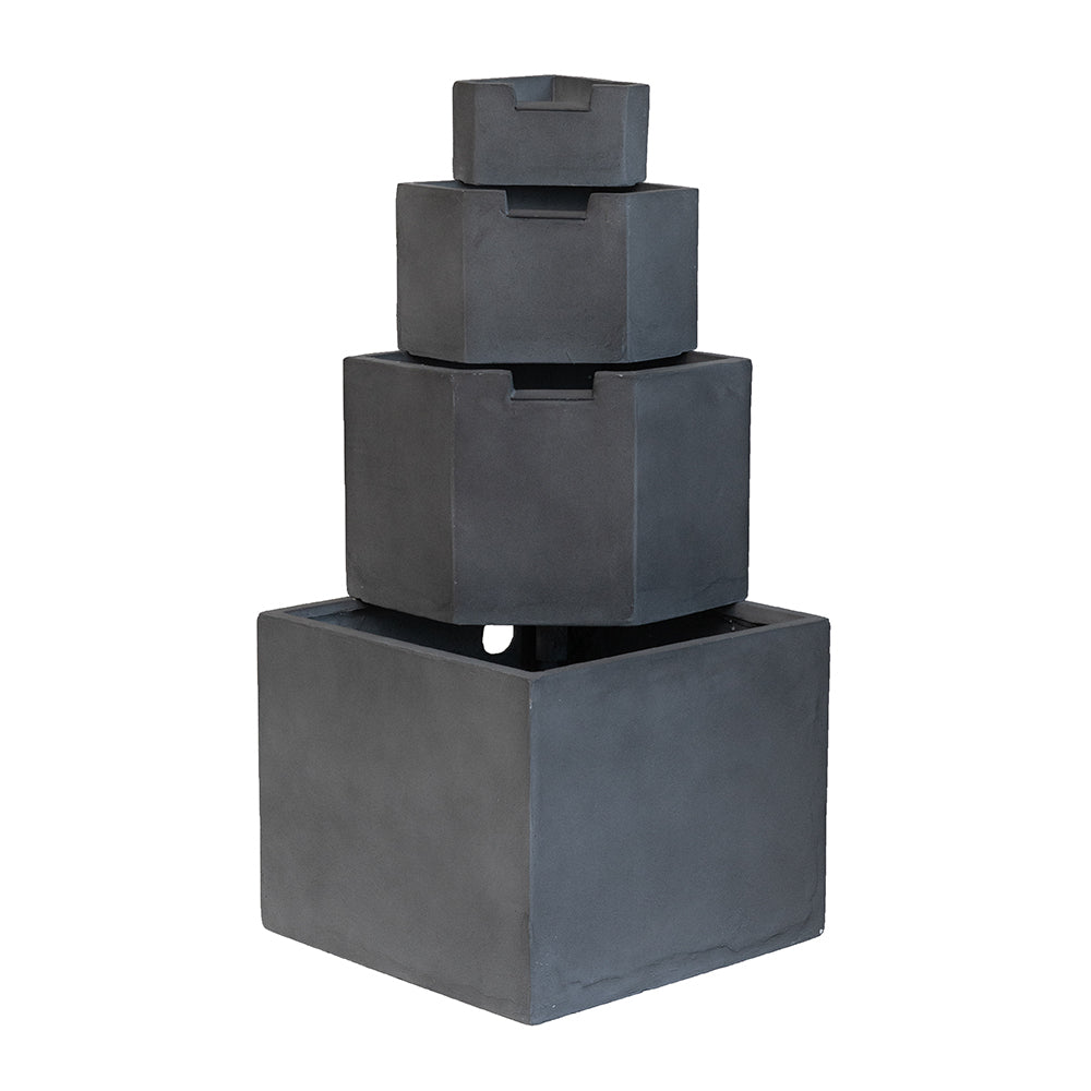 21.7x21.7x34.3" Cement Round Water Fountain with Light and Pump