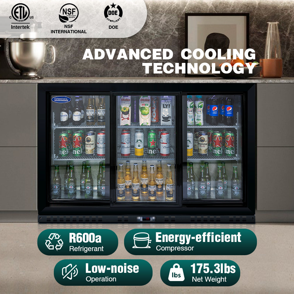 ORIKOOL 53 inch Beverage Refrigerators 3 Glass Door Back Bar, 480 Cans Cooler, Commercial Beer Wine and Drink Fridge, 11.3 Cu.Ft